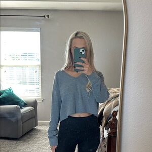 Gray V-Neck Cropped Sweater